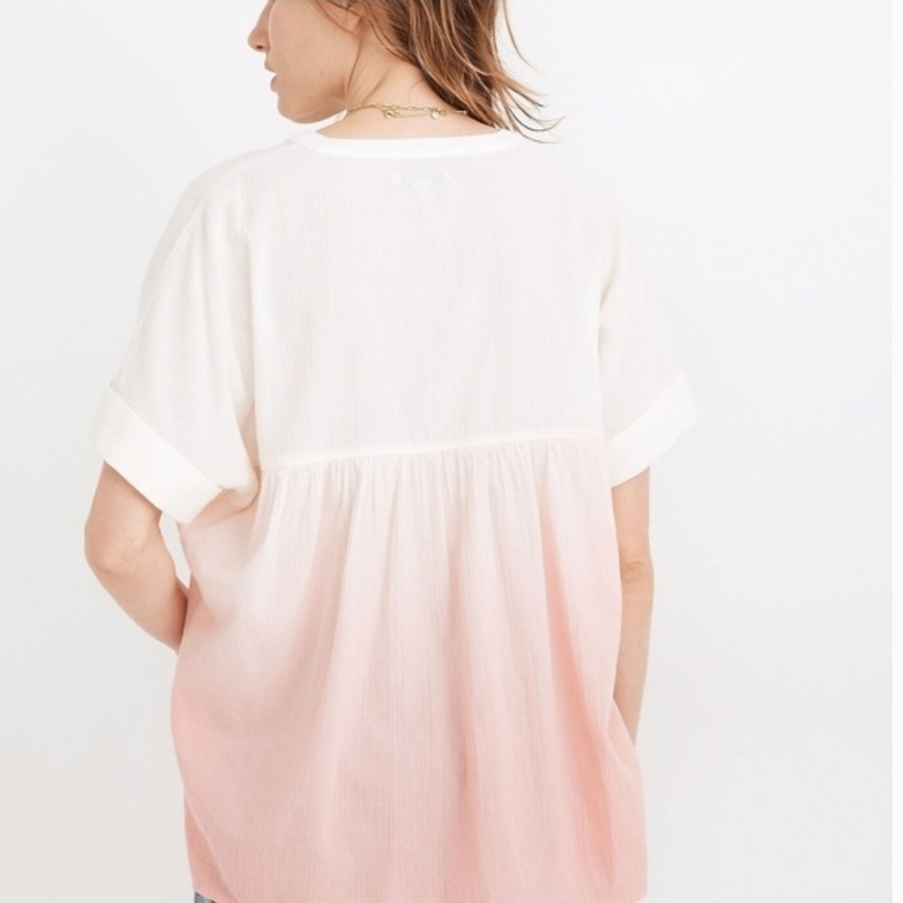 ❤️ MADEWELL DIP DYE LAKELINE POPOVER SHIRT, PINK WHITE, SMALL - Picture 4 of 11
